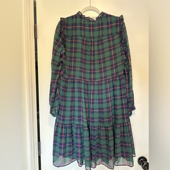 J. Crew Tie Neck Tiered Dress Black Watch Tartan Plaid, size Medium NWOT - Picture 10 of 11